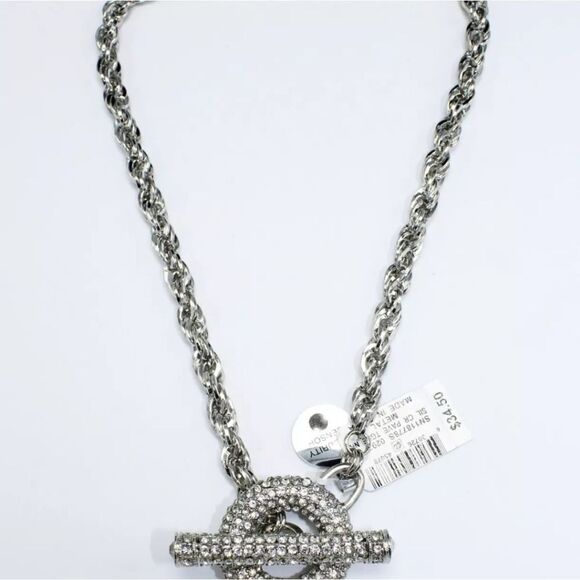 Silver Crystal Pave Toggle Necklace by INC. NWT 17" - Picture 10 of 10